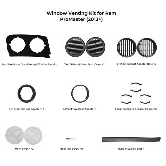 Zero Breeze Window Venting Kit for Portable Air Conditioners - Window Venting Kit for Ram ProMaster (2013+)