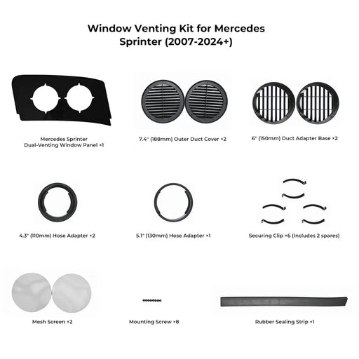 Zero Breeze Window Venting Kit for Portable Air Conditioners - Window Venting Kit for Mercedes Sprinter (2007-2024+)