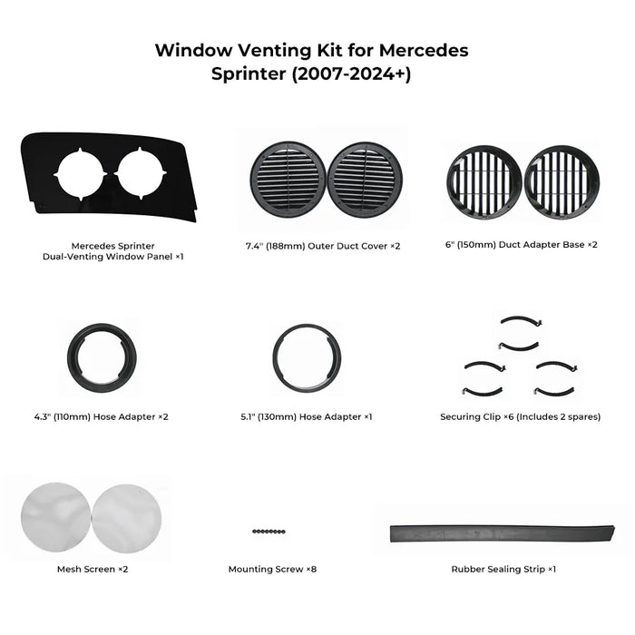 Zero Breeze Window Venting Kit for Portable Air Conditioners - Window Venting Kit for Mercedes Sprinter (2007-2024+)