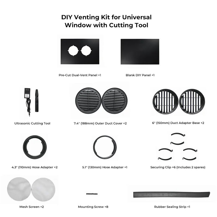Zero Breeze Window Venting Kit for Portable Air Conditioners - DIY Venting Kit for Universal Window with Cutting Tool