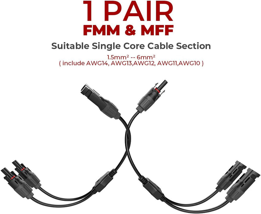 BougeRV Solar Extension Cable and 1 Pair of Solar Y Branch Parallel Connectors