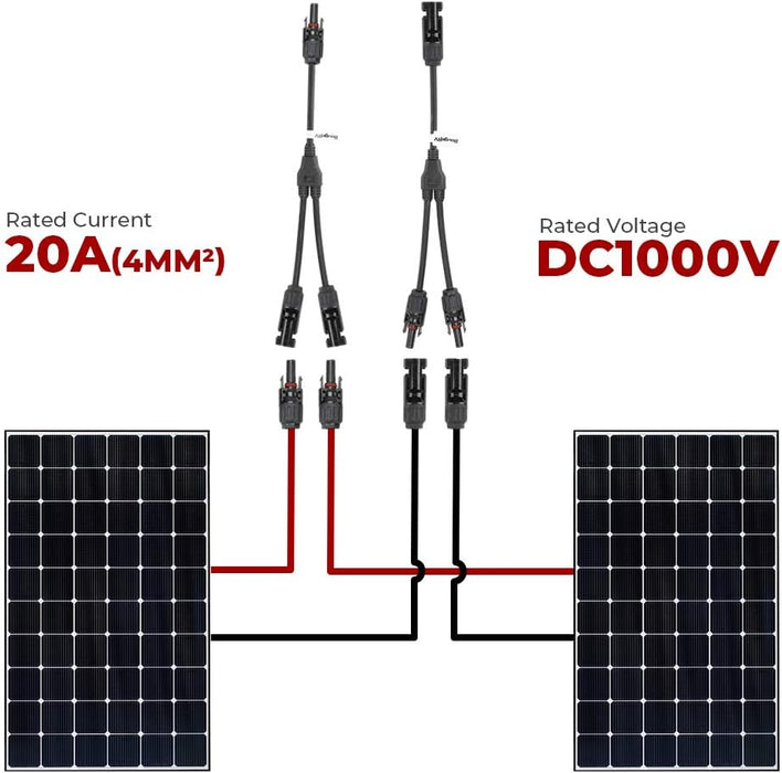 BougeRV Solar Extension Cable and 1 Pair of Solar Y Branch Parallel Connectors